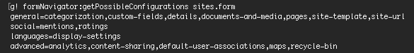 Figure 1: You can use the formNavigator GoGo shell command to retrieve the available categories and entries for forms.