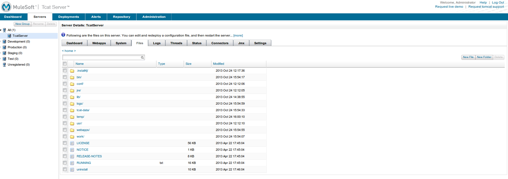 Figure 1.3: You can edit your Tcat configuration files in the Administration Console.