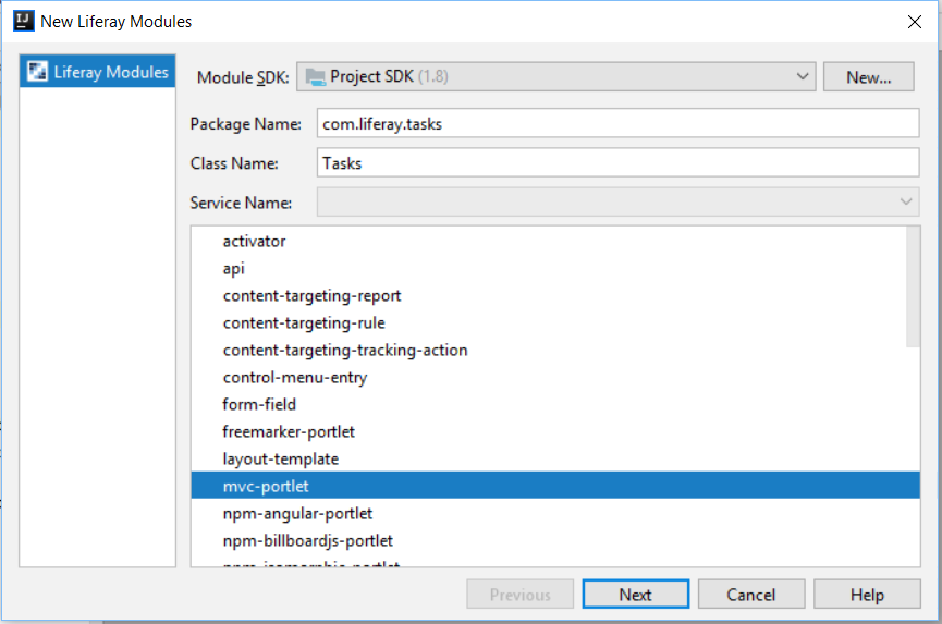 Figure 2: Choose the project template to create your module.