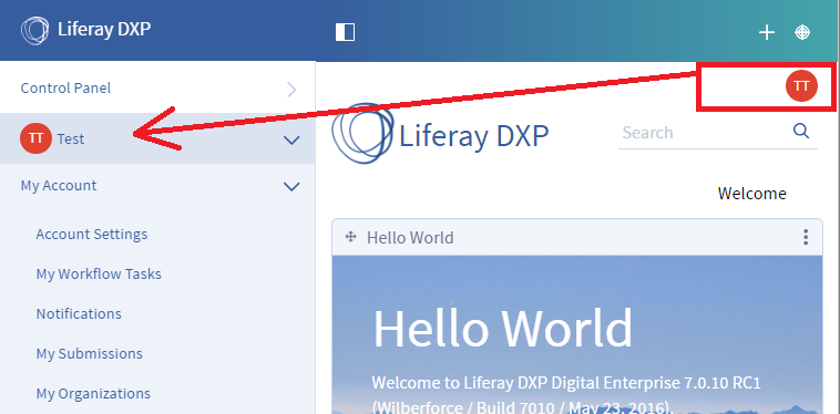 Figure 1: By default, the User Personal Bar contains the signed-in users avatar, which navigates to the Product Menu when selected.