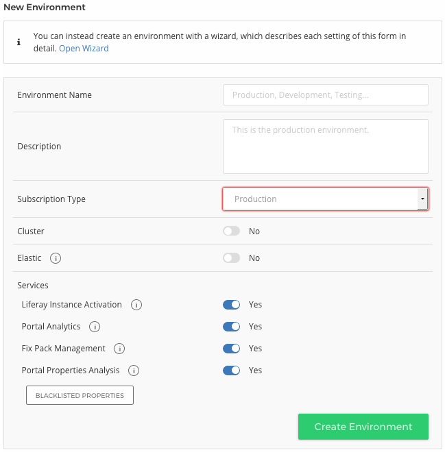 Figure 1: The New Environment form lets you create environments.