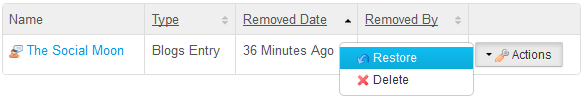 Figure 4.15: In the Recycle Bin, you have the option of restoring or permanently deleting the content.