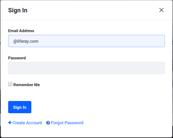 Figure 1: By default, the Sign In portlet allows users to log in, create a new account, or request a password reset.