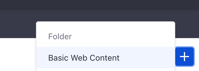 図2：デフォルトでは、* Basic Web Content *が利用可能な唯一の記事タイプです。 次のチュートリアルでは、新しいタイプを作成する方法について説明します。