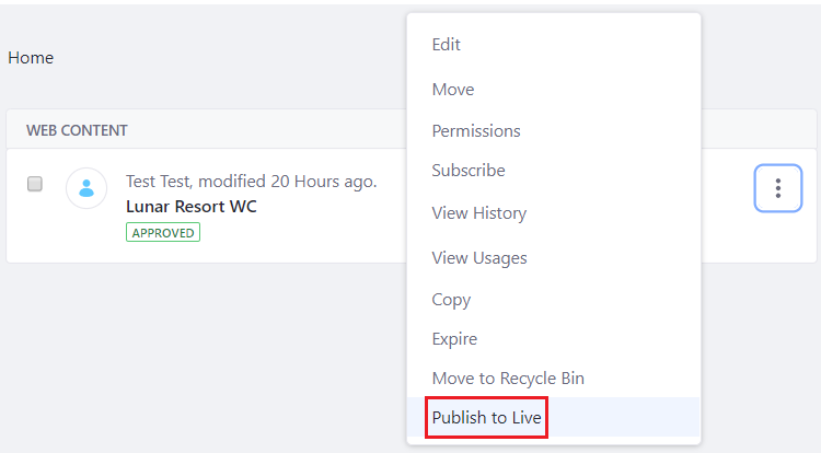 Figure 1: You can publish the single web content article to the live site.