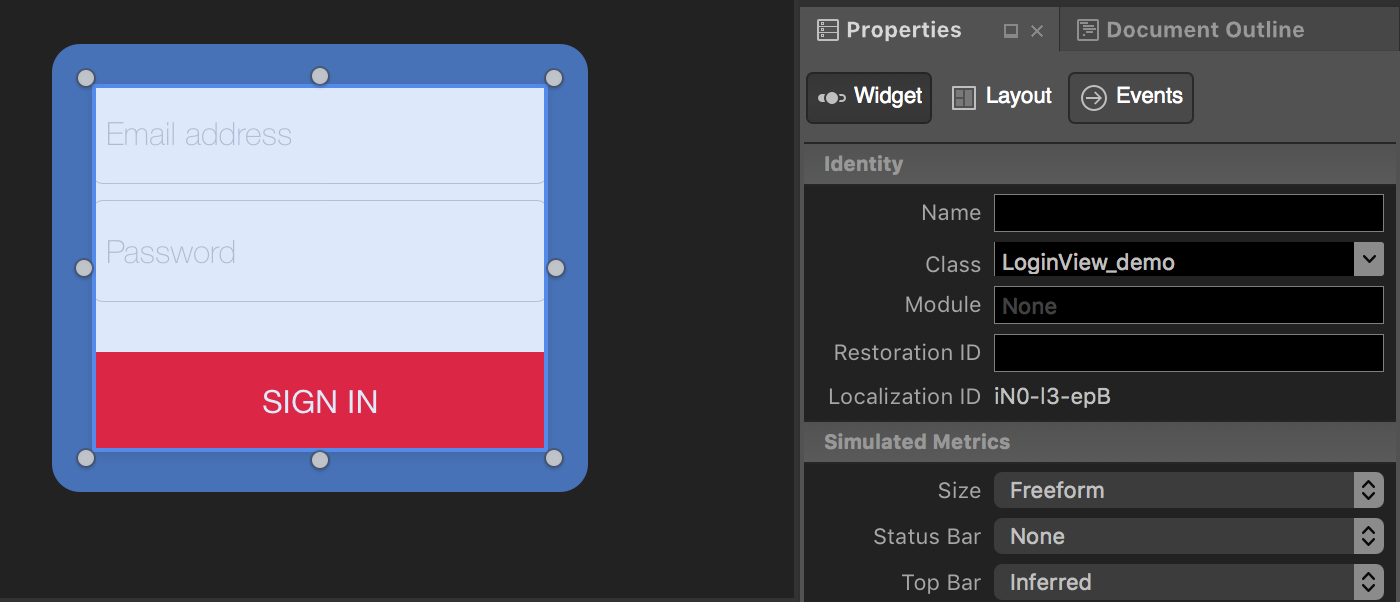 Figure 1: Set new View class in XIB Theme file.