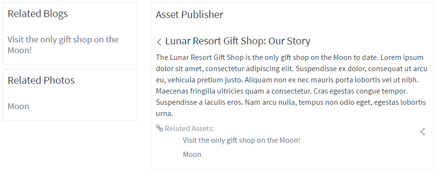 Figure 2: Related Assets applications can be configured to display specific content.