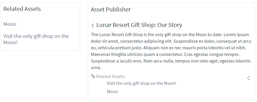 Figure 1: Select an asset in the Asset Publisher to see its related assets displayed in the Related Assets application.