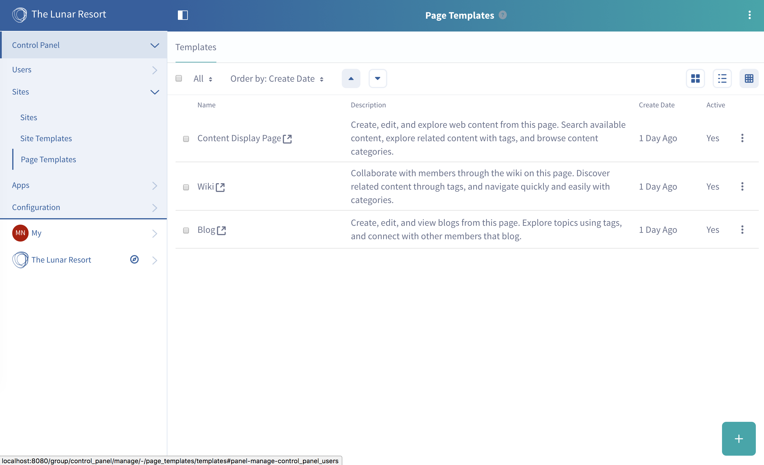 Figure 1: The Page Templates page.