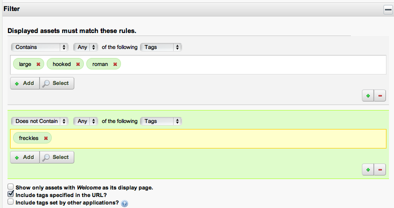 Figure 5.13: You can filter by tags and categories, and you can set up as many
filter rules as you
need.