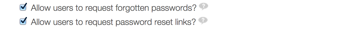 Checkboxes for the password recovery features in Liferay Portal.