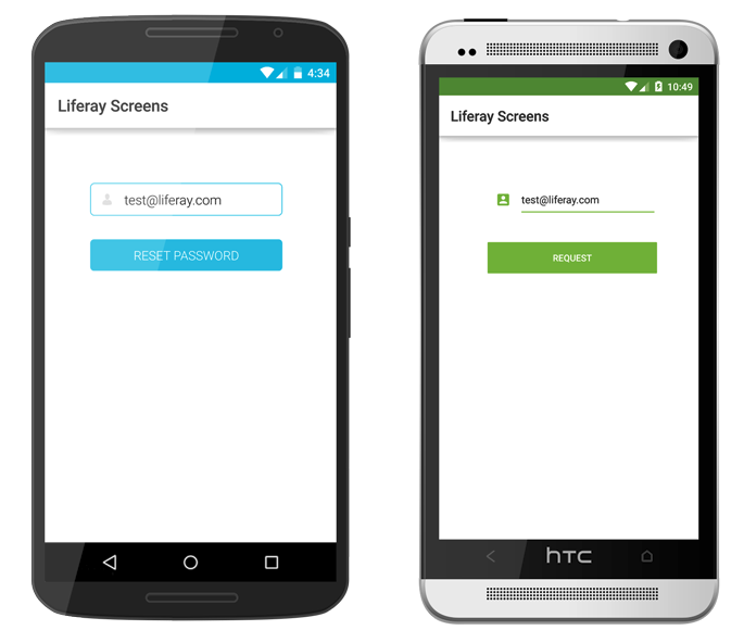 The Forgot Password Screenlet with the Default (left) and Material (right) Viewsets.