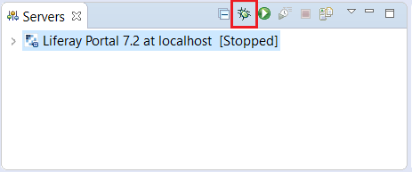 Figure 1: The red box in this screenshot highlights the debug button. Click this button to start the server in debug mode.