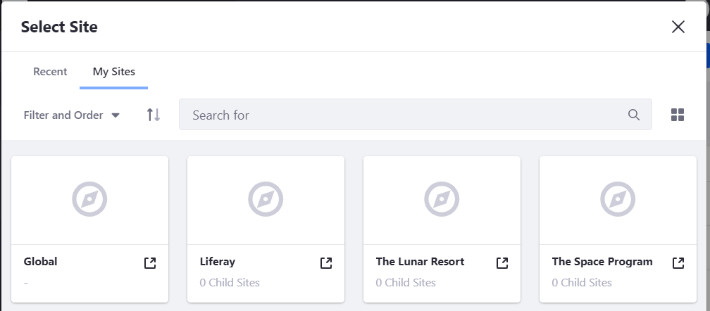 Figure 1: You can choose where to create content by navigating to the Site Administration menu and selecting your Site and page scope.