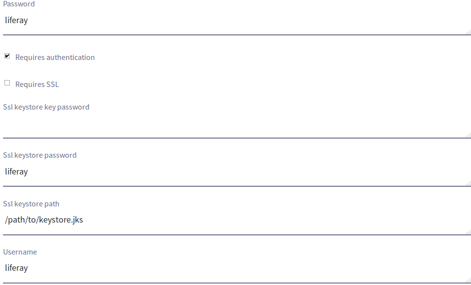 Figure 1: You can configure the Liferay DXP 7.0 Search Elasticsearch Shield plugin from System Settings.