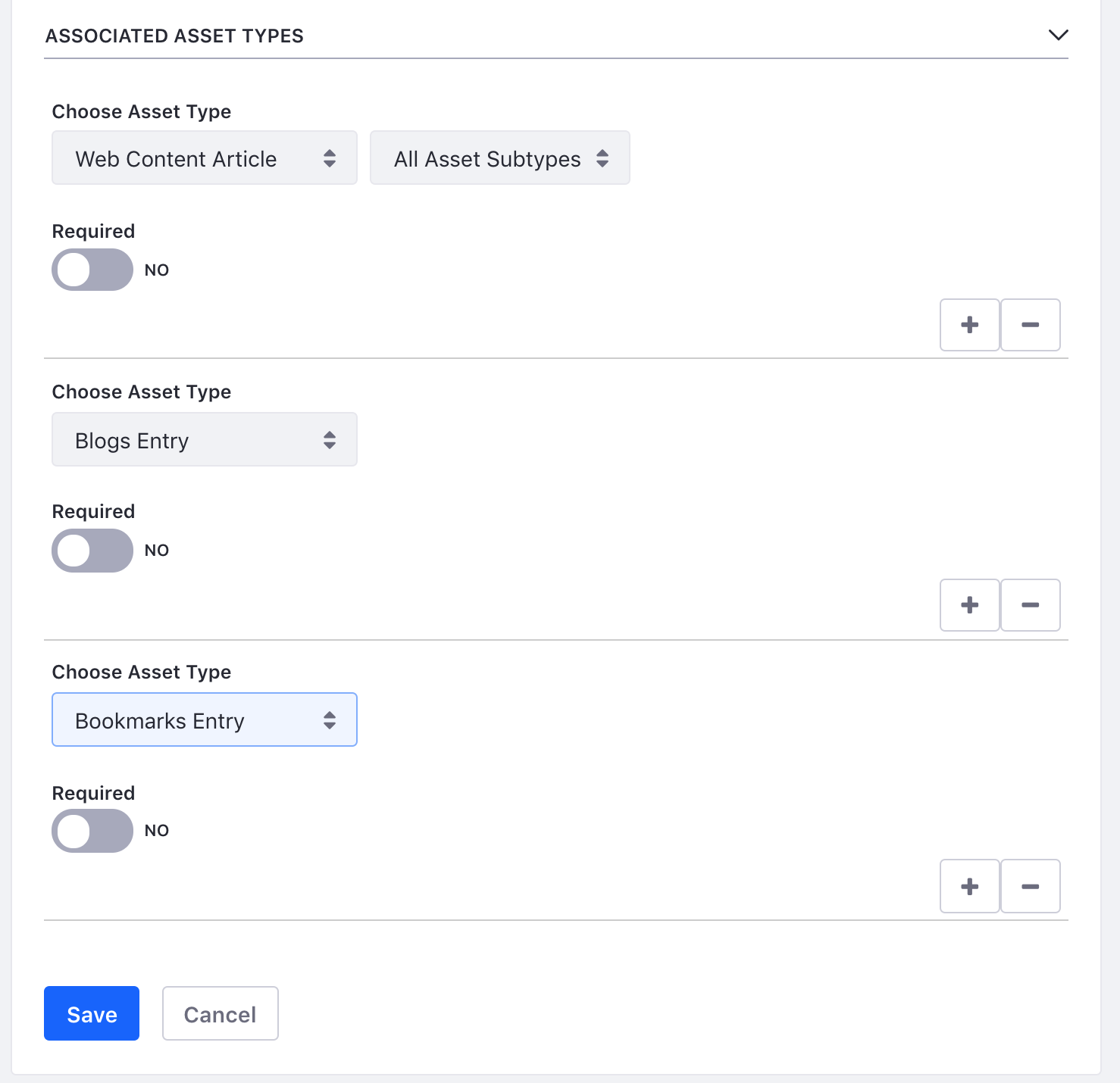 Figure 1: You can target vocabularies by checking the Allow Multiple Categories selector and then selecting the Asset Types.