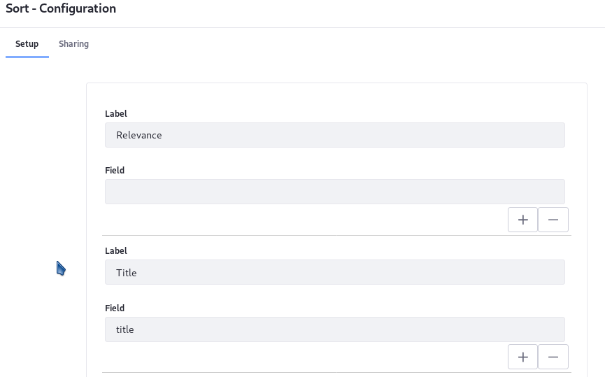 Figure 2: From the Sort widgets configuration, add, edit, or remove Sort options.