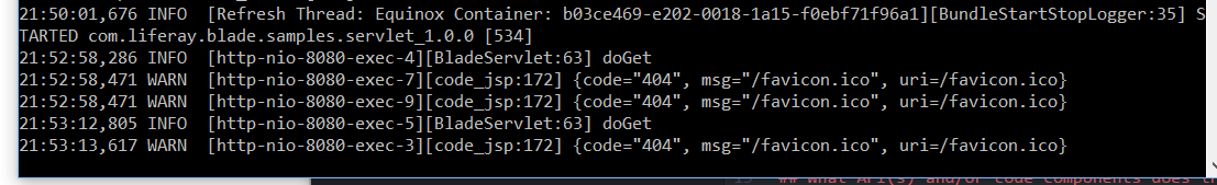 Figure 2: The servlet also logs info in the console.