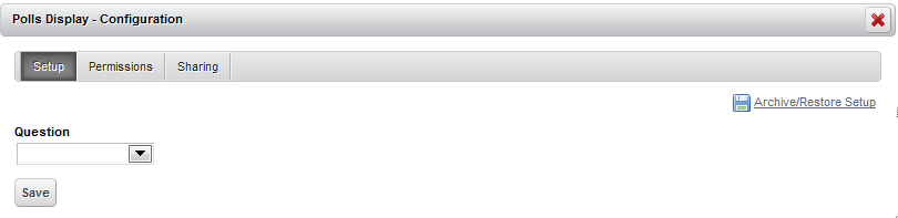 Figure 7.31: In the initial configuration of the Polls Display portlet, the
Question field will remain blank until you select the appropriate poll
question. 