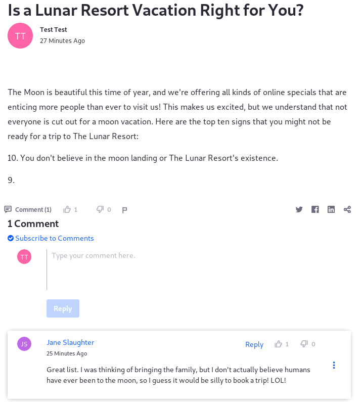 Figure 3: A Comment on a blog post is User Associated Data.