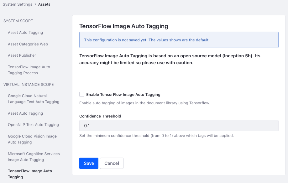 Figure 2: Configure TensorFlow image auto-tagging for your portal instances.