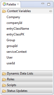 Figure 2: Each script editor is associated with a palette that contains helpful snippets of code you can insert.