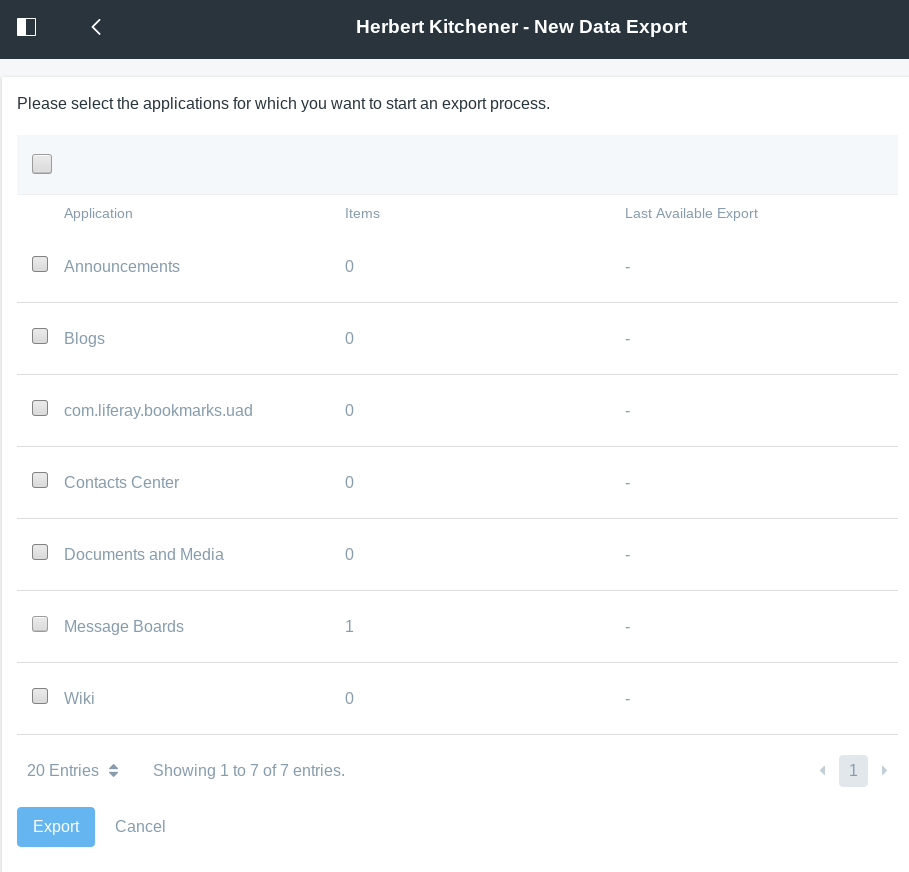 Figure 1: The Export Personal Data tool lets you export all or some of the Users data.