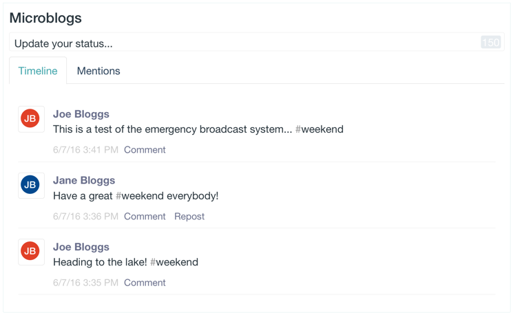 Figure 2: The Microblogs app displays all your status posts, along with those of your social connections. It also lets you view any posts youre mentioned in.