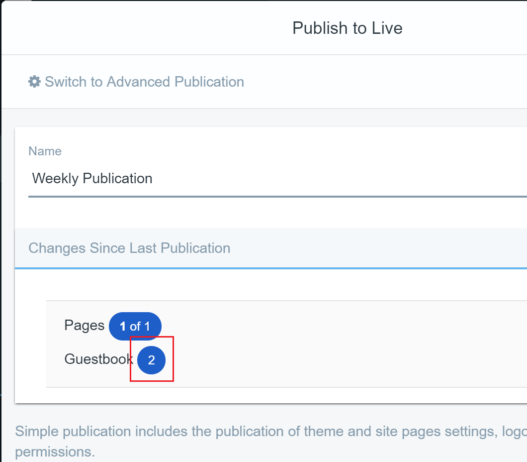 Figure 3: The number of modified Guestbook entities are displayed in the Export UI.
