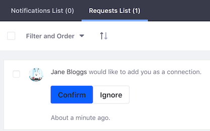 Figure 2: Users get a notification that lets them respond to connection requests.