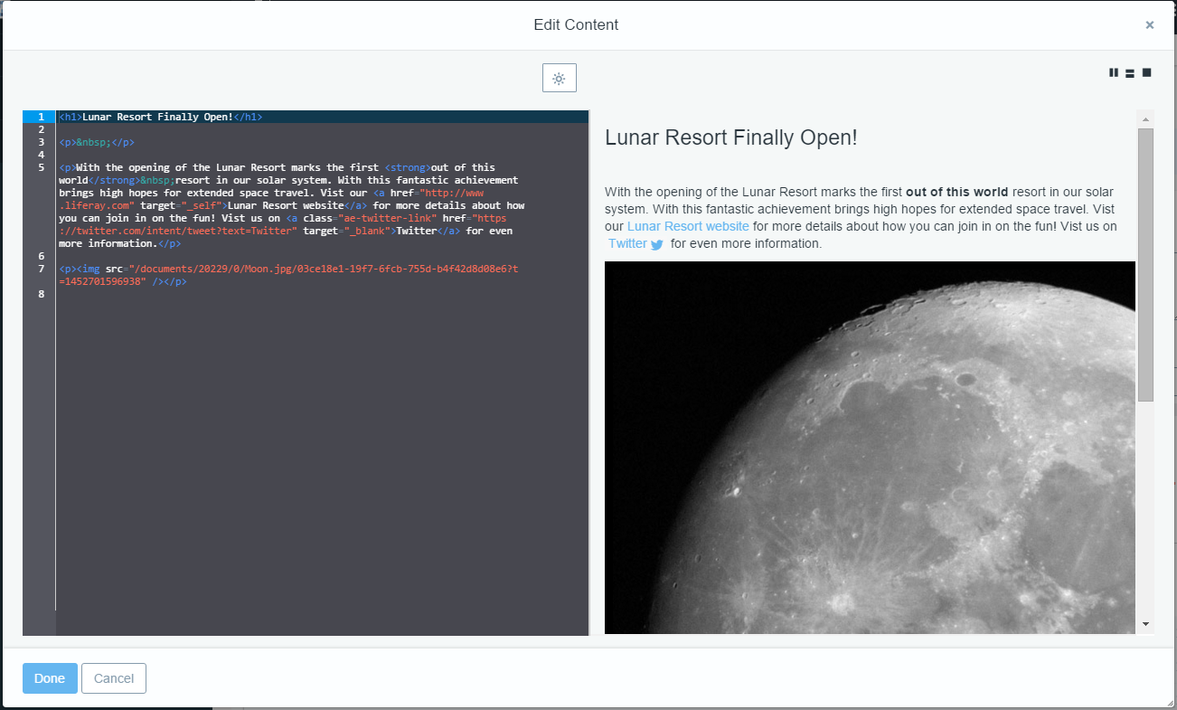 Figure 2: You can view how your HTML would render by using the preview pane.