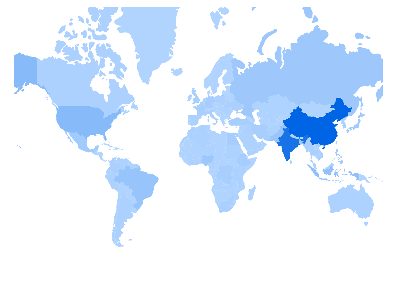 Figure 1: A Geomap chart displays a heatmap representing the data.