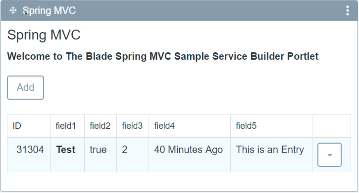 Figure 1: Click Add and fill out the sample fields to generate a custom entry in the portlets table.