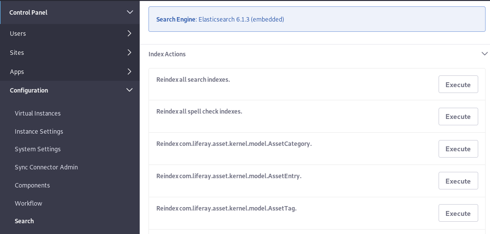 Figure 3: Reindexing content now happens in the Search administration application.
