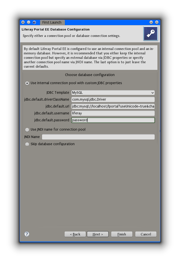 Figure 1: The First Start wizard makes it easy to configure the runtime that ships with Liferay Developer Studio.