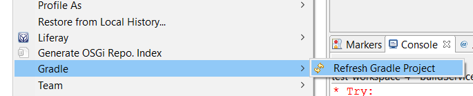 Figure 7: Make sure to always refresh your Gradle project in Liferay Developer Studio after build script edits.