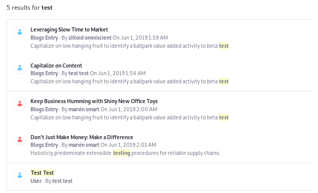 Figure 3: Results are displayed in the Search Results portlet.