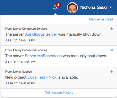 Figure 15: Web notifications let you know whats happening in your LCS projects.