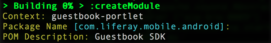 Figure 2: To build your Mobile SDK, you must enter values for the Context, Package Name, and POM Description properties. The blue values in square brackets are defaults.
