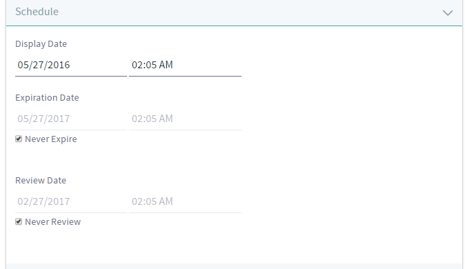 Figure 1: The web content scheduler can be easily accessed from the right panel of the page.