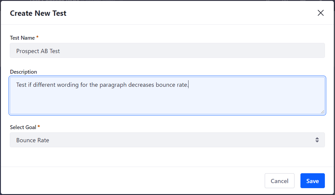 Figure 1: Fill out the form to create your A/B test.