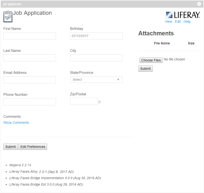 図1：JSF Applicantポートレットは、ユーザーが送信するジョブアプリケーションを提供します。