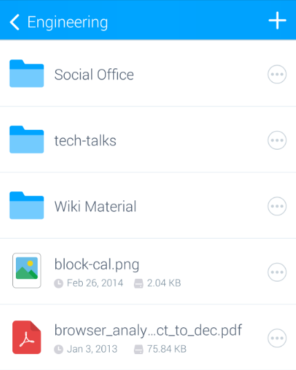 Figure 5.30: Sync shows files and folders in a list.