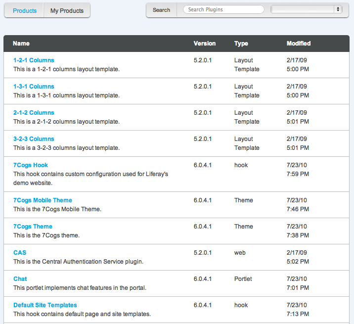 Figure 14.8: This is an example of a populated Software Catalog from liferay.com