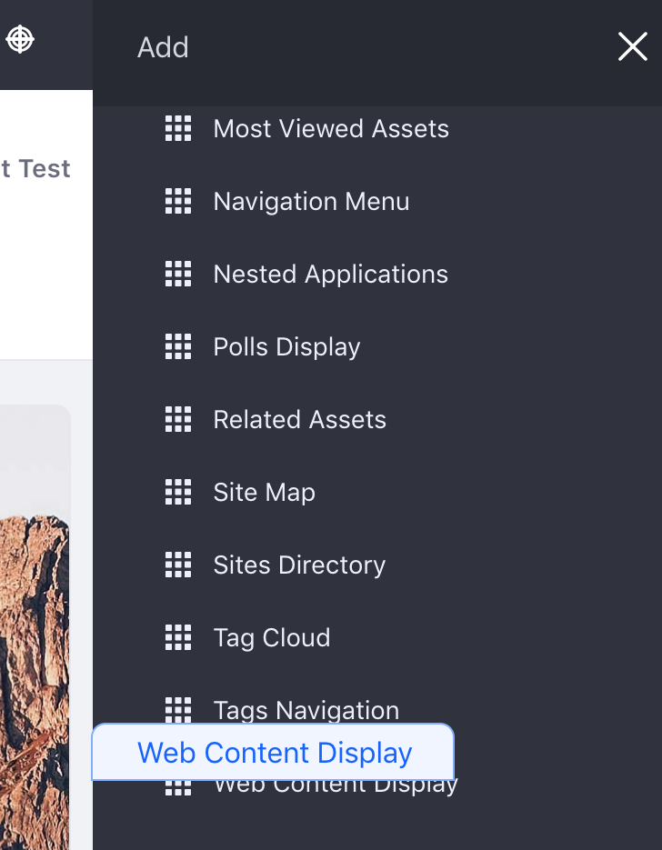 Figure 1: Add the Web Content Display app to a page to begin displaying your new web content article.