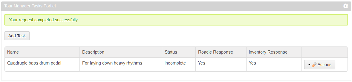 Figure 2: Responses from the Setup and Inventory portlets show in the Tasks portlet.