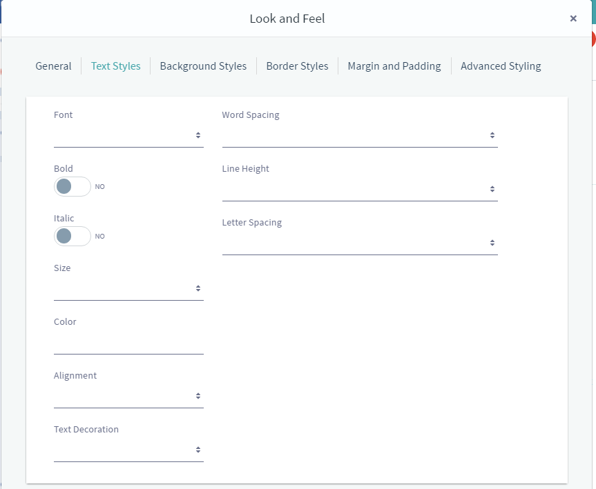 Figure 3: The Text Styles tab lets you configure the format of the text that appears in the app.