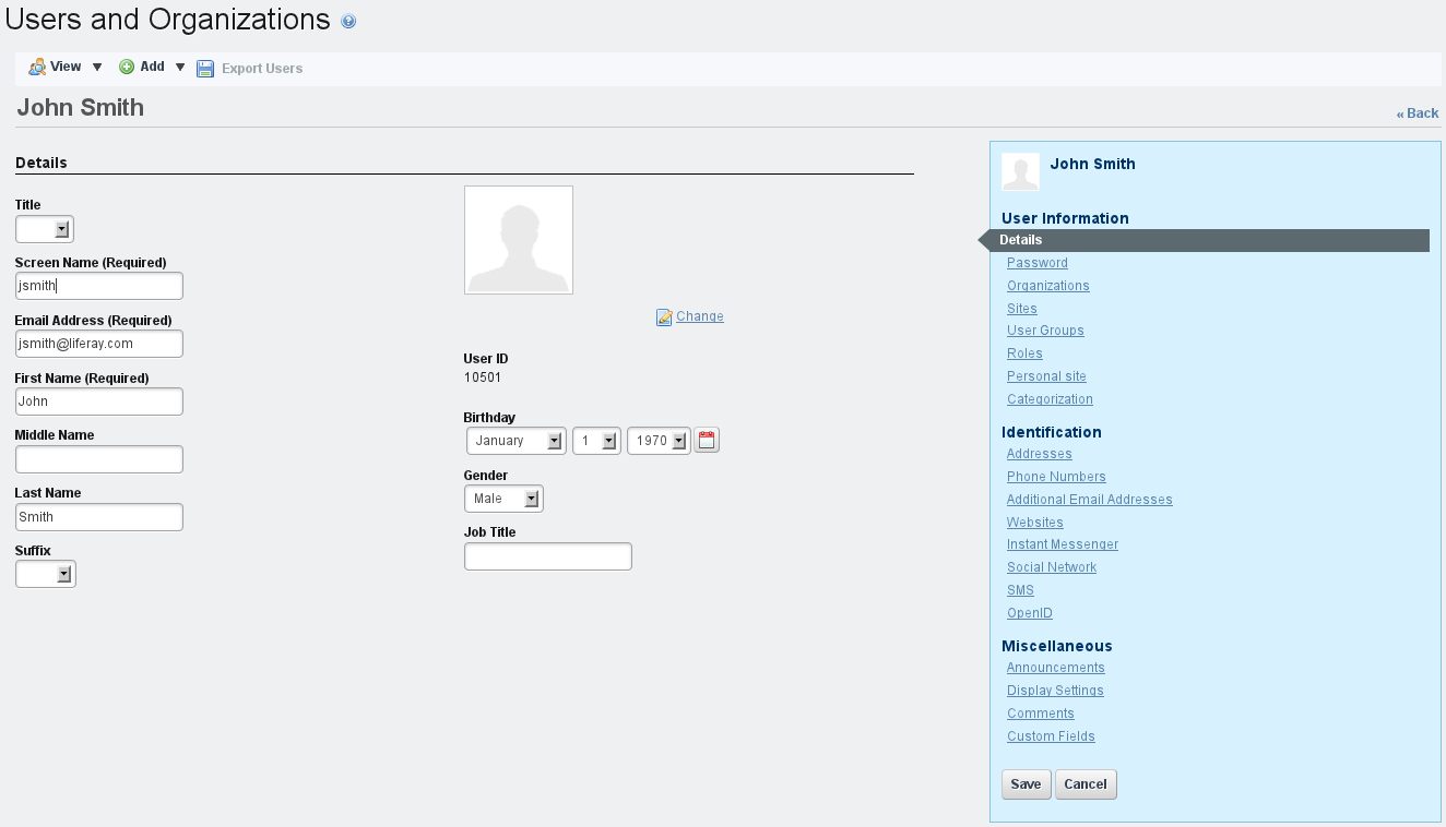 Figure 15.3: Liferays User Account Editor
