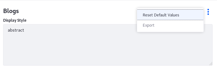 図3：構成への変更を保存すると、アクション* Reset Default Values および Export *が使用可能になります。