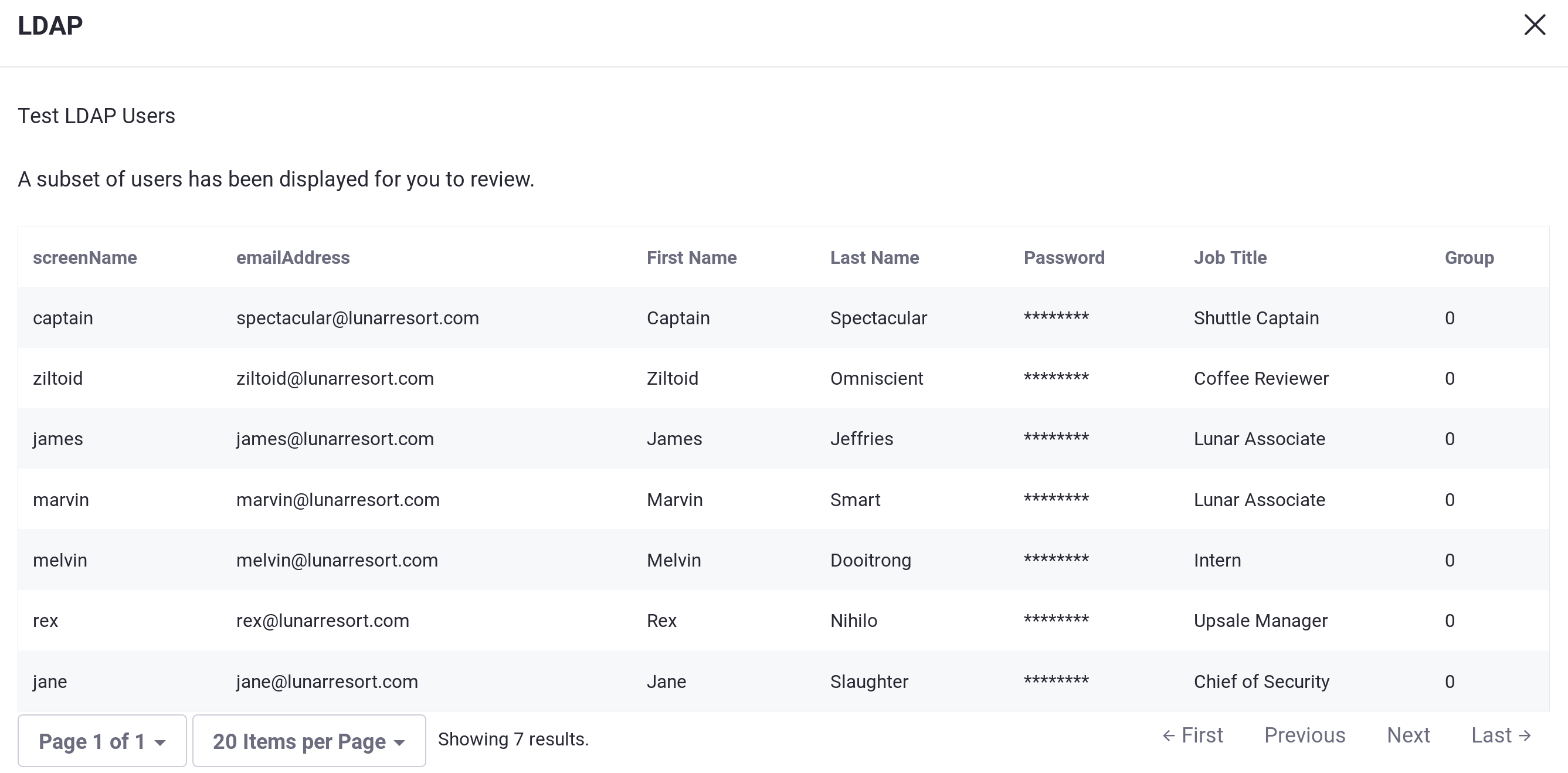 Figure 1: You should see a list of users when you click the Test LDAP Users button.